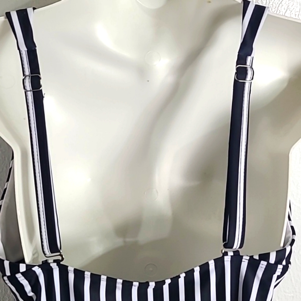 Navy Blue & White Stripe One Piece Swimsuit with Ruching, Size XL, NWOT - Picture 6 of 8